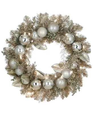 National Tree Company 24" Pre-Lit Yuletide Glam Decorated Wreath - Silver