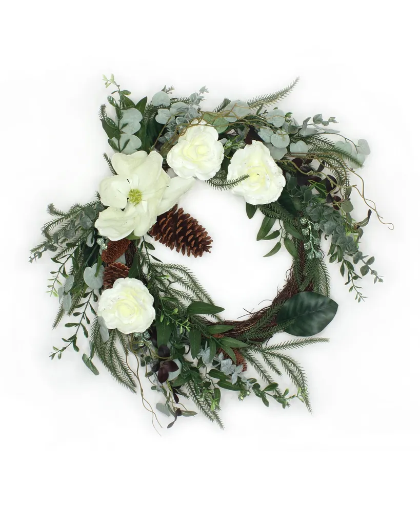 National Tree Company 26" Mixed Greens and White Flowers Christmas Wreath