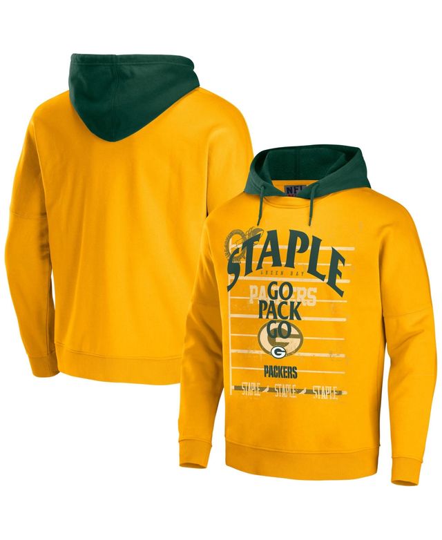 Men's Nfl X Staple Yellow Green Bay Packers Oversized Gridiron Vintage-Like Wash Pullover Hoodie