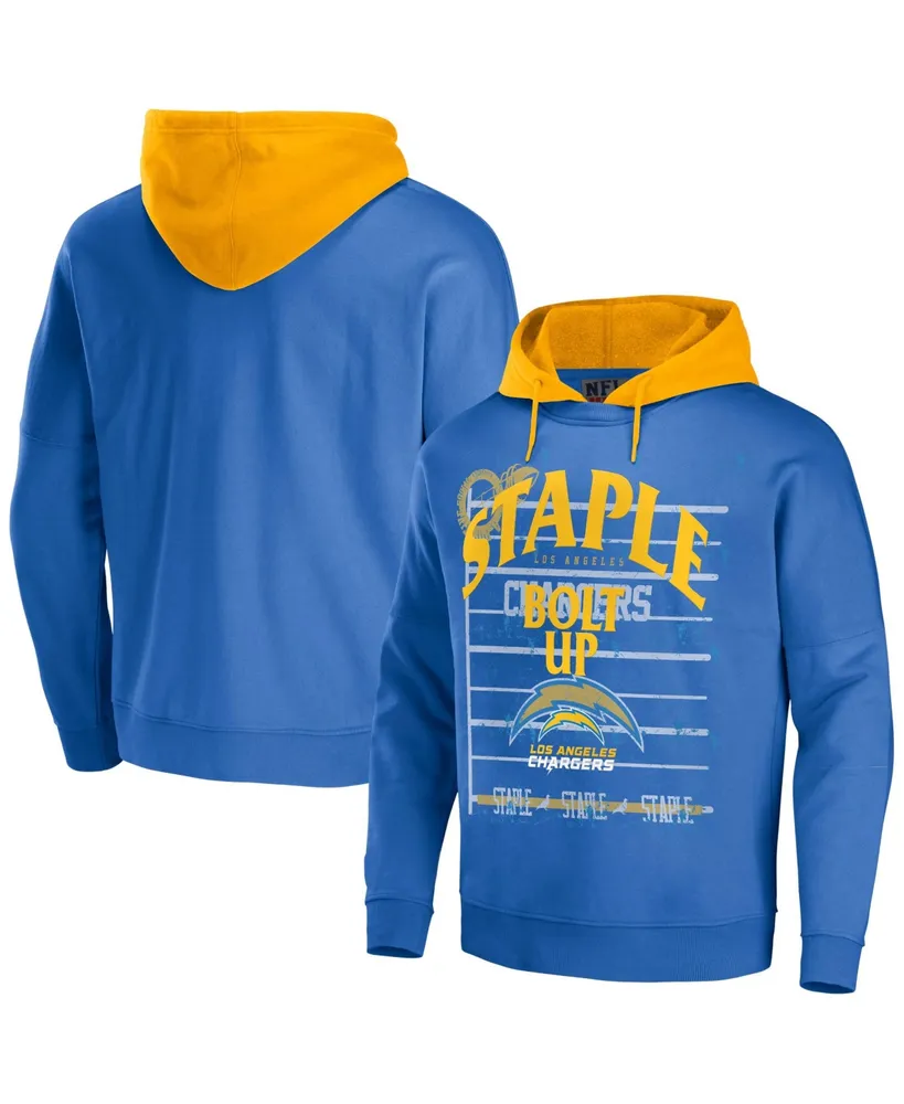 Men's Nfl X Staple Blue Los Angeles Chargers Oversized Gridiron Vintage-Like Wash Pullover Hoodie