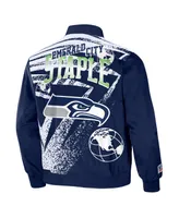 Men's Nfl X Staple Navy Seattle Seahawks Embroidered Reversable Nylon Jacket