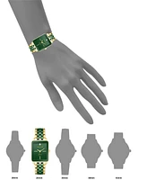 Anne Klein Women's Three-Hand Quartz Rectangular Gold-Tone Alloy with Green Ceramic Bracelet Watch, 26mm