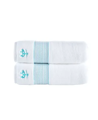 Brooks Brothers Rope Stripe Border 2 Piece Turkish Cotton Bath Towel Set