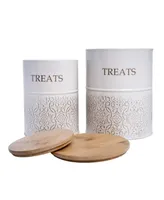 Country Living White Swan Dog Treat Containers - Set of 2 Carbon Steel Jars with Bamboo Lids - Stylish Storage for Your Furry Friend's Treats