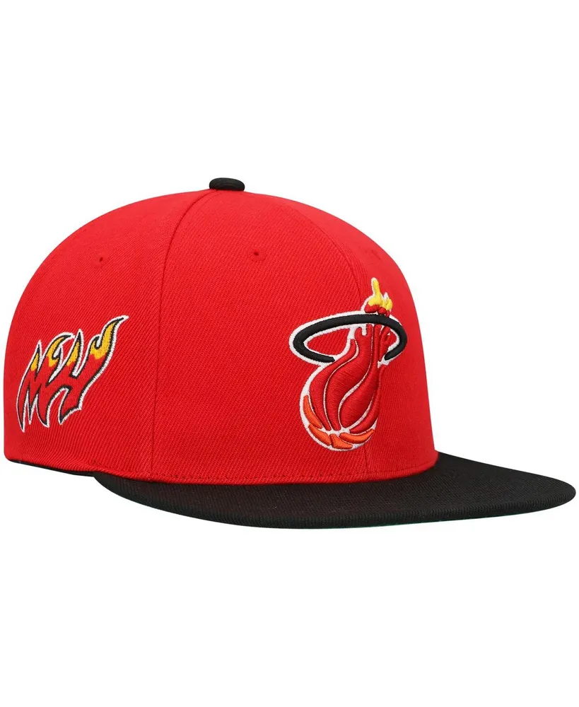 Men's Mitchell & Ness Red, Black Miami Heat Hardwood Classics Snapback Hat