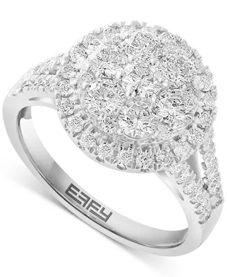 Effy Diamond Halo Cluster Split Shank Ring (1-3/8 ct. t.w.) in 14k White Gold