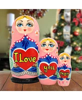 G.DeBrekht I Love You Mom Matreshka Holiday Nesting Hand-Painted Doll, Set of 3