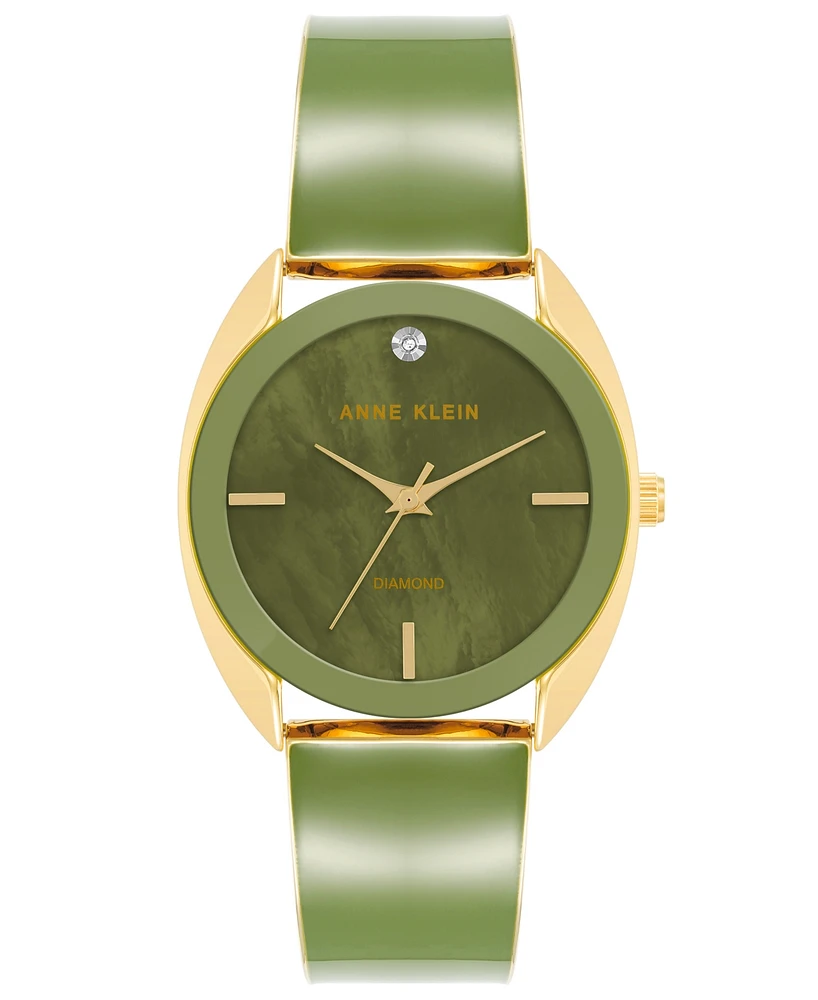 Anne Klein Women's Three-Hand Quartz Green and Gold-Tone Alloy Bangle Watch, 34mm