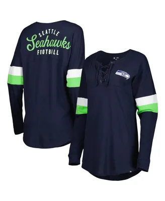 Women's New Era College Navy Seattle Seahawks Athletic Varsity Lace-Up Long Sleeve T-shirt