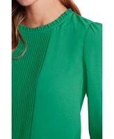 CeCe Women's Long Sleeve Smocked Cuff Pin-Tuck Front Blouse