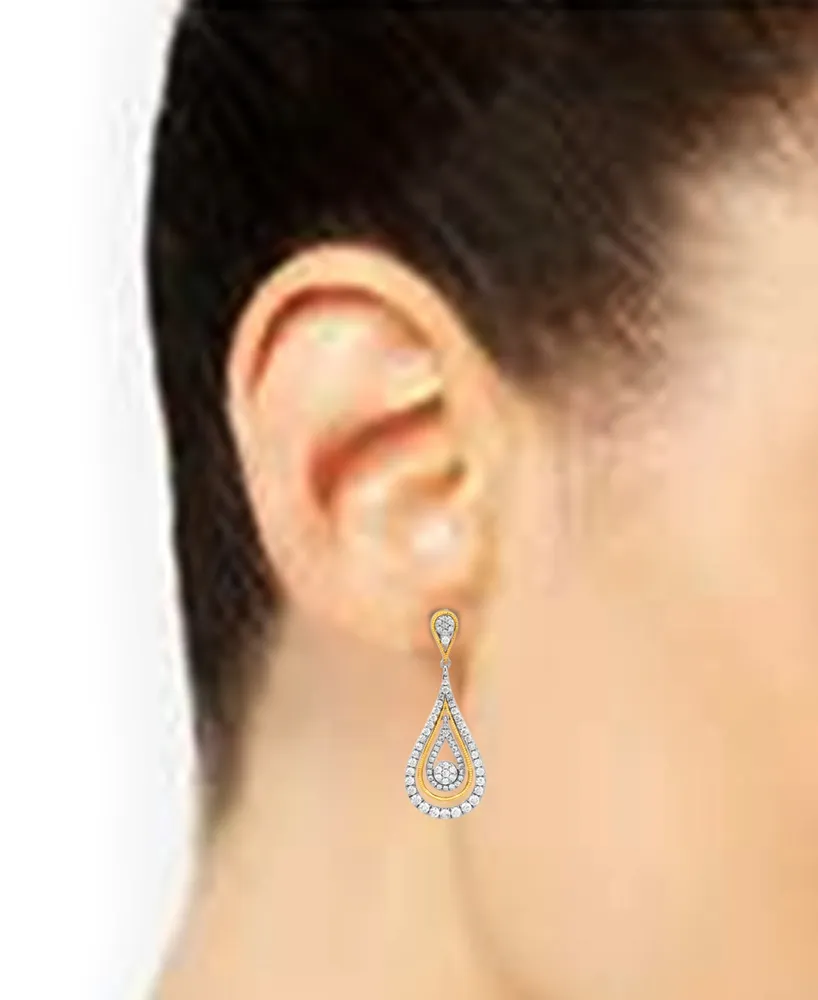 Diamond Teardrop Orbital Drop Earrings (2 ct. t.w.) in 10k Two-Tone Gold