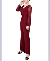 Ny Collection Petite Jumpsuit with Lace Sleeve