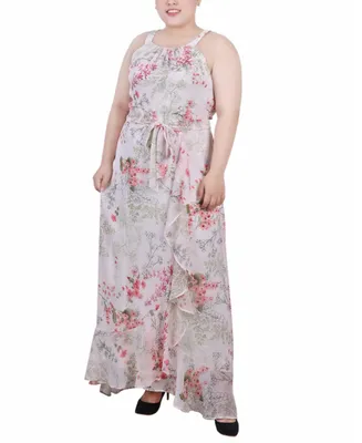 Ny Collection Plus Size Halter Front Chiffon Maxi Dress