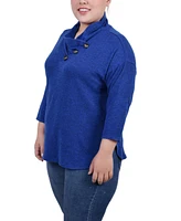 Ny Collection Plus Size 3/4 Sleeve Crossover Cowl Neck Top