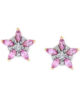 Pink Sapphire (1-1/3 ct. t.w.) & Diamond (1/5 ct. t.w.) Starflower Stud Earrings in 14k Gold
