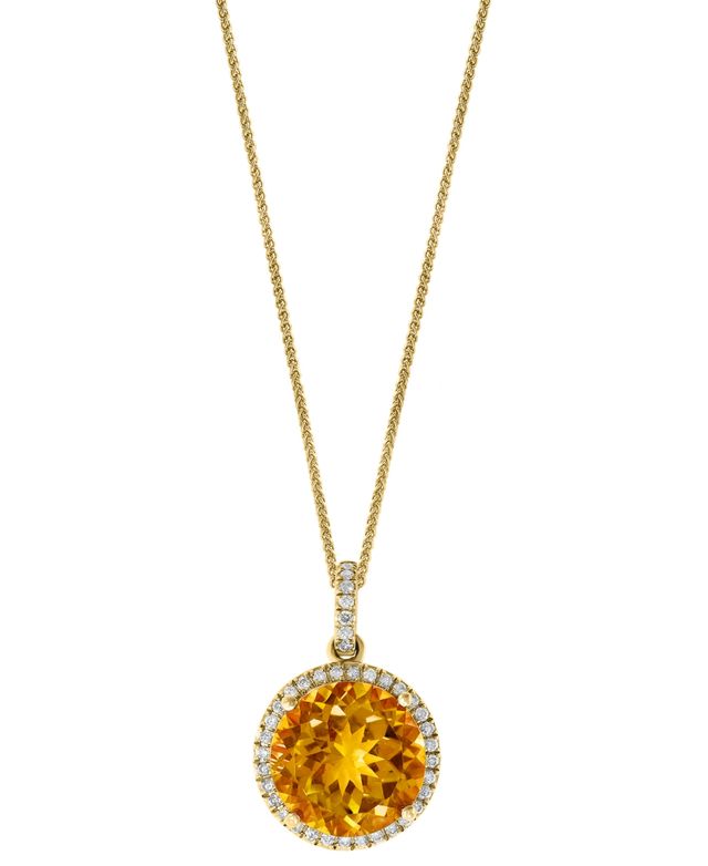Citrine (5-1/5 ct. t.w.) & Diamond (1/4 ct. t.w.) Halo Pendant Necklace in 14k Gold, 16" + 2" extender