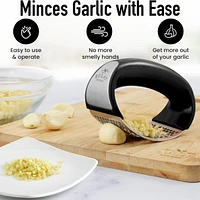 Stainless Steel Garlic Press Rocker Set - Premium Mincer Crusher with Peeler and Scraper