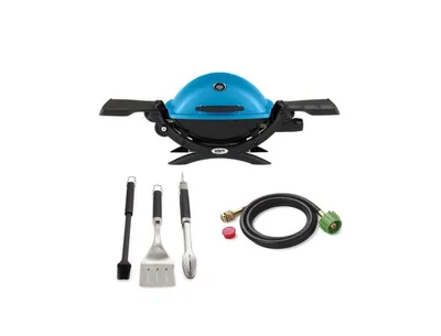 Weber Q 1200 Gas Grill (Blue) With Adapter Hose And Premium Tool