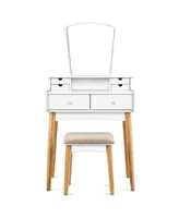 Costway Vanity Table 6 Dressing Table Cushioned Stool Makeup Table