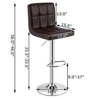 Set of 2 Adjustable Bar Stools Pu Leather Swivel Kitchen Counter Pub Chair
