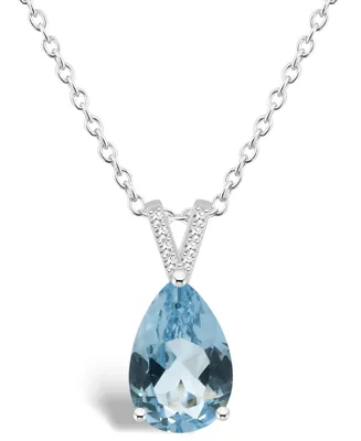 Macy's Women's Sky Blue Topaz (3-2/3 ct.t.w.) and Diamond Accent Pendant Necklace in Sterling Silver