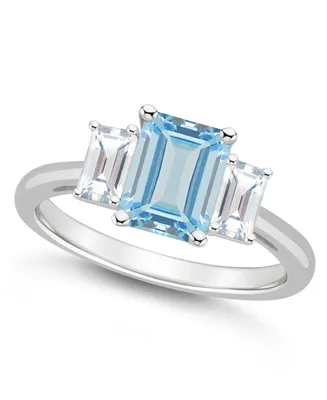 Macy's Women's Sky Blue Topaz (2 ct.t.w.) and White (3/4 3-Stone Ring Sterling Silver