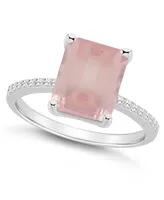 Macy's Women's Rose Quartz (3-1/6 ct.t.w.) and Diamond (1/10 Ring Sterling Silver