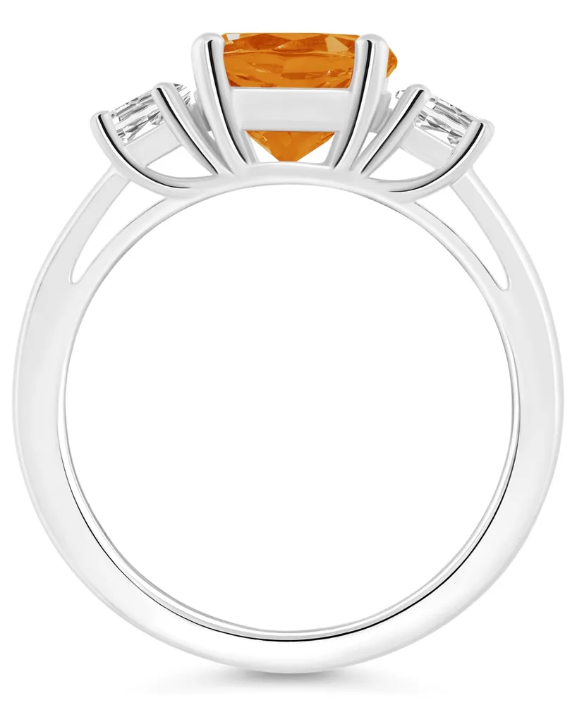 Macy's Women's Citrine (1-3/4 ct.t.w.) and White Topaz (2/3 3-Stone Ring Sterling Silver