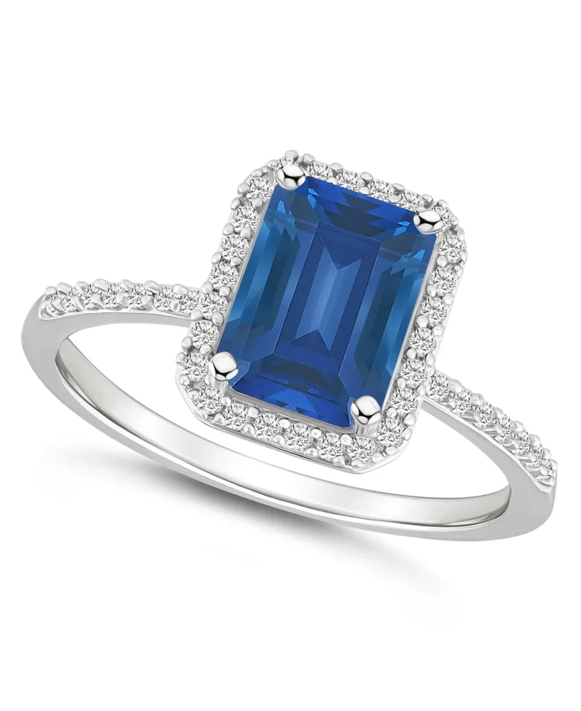 Macy's Lab-Grown Sapphire (2 ct. t.w.) and White (1/4 Halo Ring 10K Gold