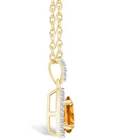 Macy's Citrine (7/8 ct. t.w.) and Lab Grown Sapphire (1/6 ct. t.w.) Halo Pendant Necklace in 10K Yellow Gold