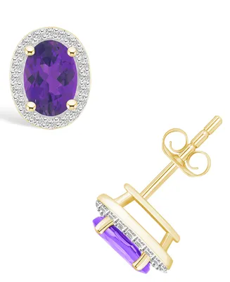 Macy's Amethyst (1-3/5 ct. t.w.) and Created Sapphire (1/5 ct. t.w.) Halo Studs in 10K Yellow Gold