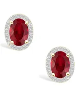 Lab Grown Ruby (1-3/4 ct. t.w.) and Lab Grown Sapphire (1/5 ct. t.w.) Halo Studs in 10K Yellow Gold