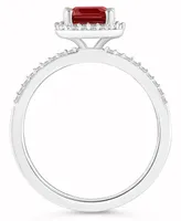 Macy's Garnet (1-9/10 ct. t.w.) and Lab-Grown White Sapphire (1/4 Halo Ring 10K Gold