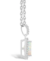 Macy's Lab Grown Opal (3/4 ct. t.w.) and Lab Grown Sapphire (1/5 ct. t.w.) Halo Pendant Necklace in 10K White Gold