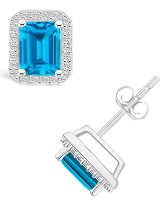 Blue Topaz (2-3/5 ct. t.w.) and Lab Grown Sapphire (1/4 ct. t.w.) Halo Studs in 10K White Gold