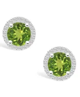 Peridot (1-9/10 ct. t.w.) and Lab Grown Sapphire (1/5 ct. t.w.) Halo Studs in 10K White Gold