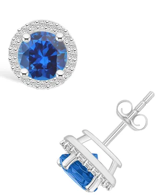 Lab Grown Sapphire (2-1/6 ct. t.w.) and Lab Grown White Sapphire (1/5 ct. t.w.) Halo Studs in 10K White Gold