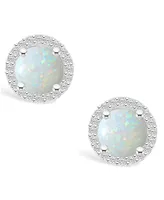 Lab Grown Opal (3/4 ct. t.w.) and Lab Grown Sapphire (1/5 ct. t.w.) Halo Studs in 10K White Gold