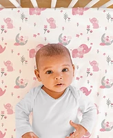 The Peanutshell Pink Elephant Crib Bedding Set for Baby Girls, 3 Piece Nursery Set