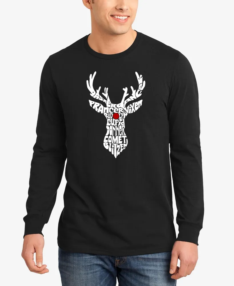 La Pop Art Men's Santa's Reindeer Word Long Sleeve T-shirt