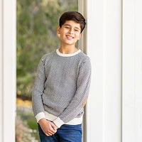 Hope & Henry Boys' Organic Crewneck Pullover Sweater with Elbow Patches, Kids