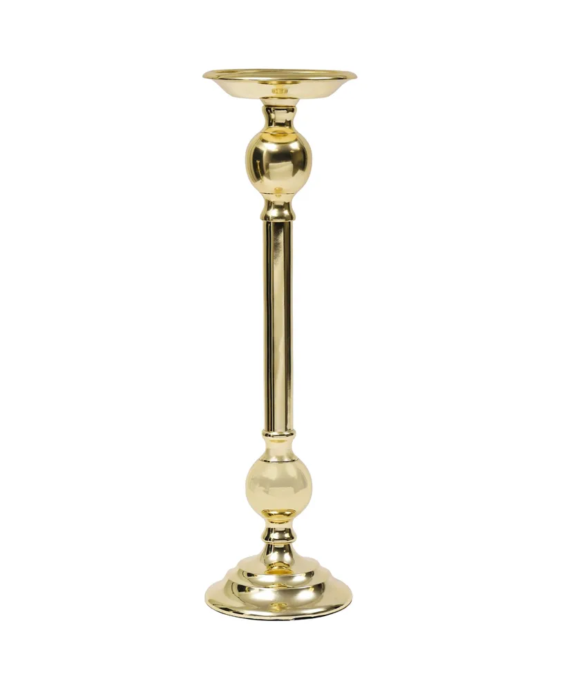 Classic Touch Short Traditional Brass Candle Holder, 5" x 14" - Gold