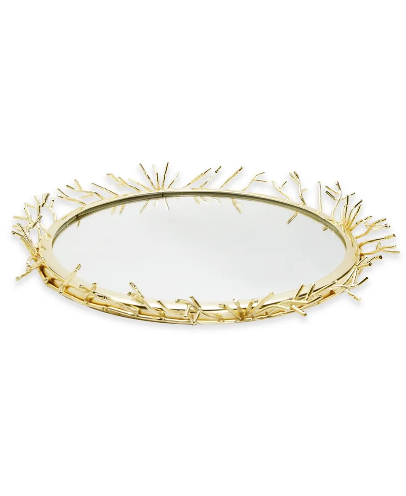 Classic Touch Decorative Round Mirror Tray with Design Border, 16.5" x 3" - Gold