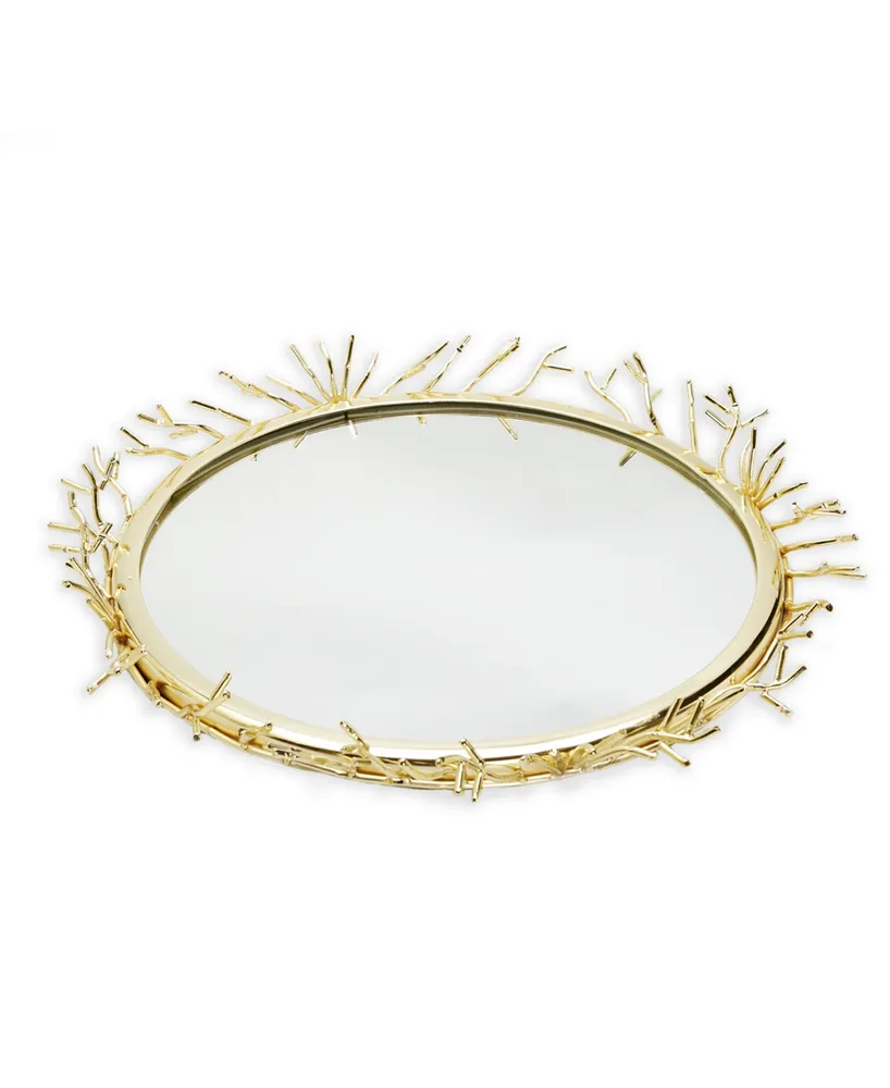 Classic Touch Decorative Round Mirror Tray with Design Border, 16.5" x 3" - Gold