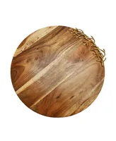 Classic Touch Wood Charcuterie Board Coral Design Round without Handle, 16" x 1"