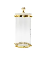 Classic Touch Hammered Glass Canister with Ball Design and Marble Cover Set, 2 Piece