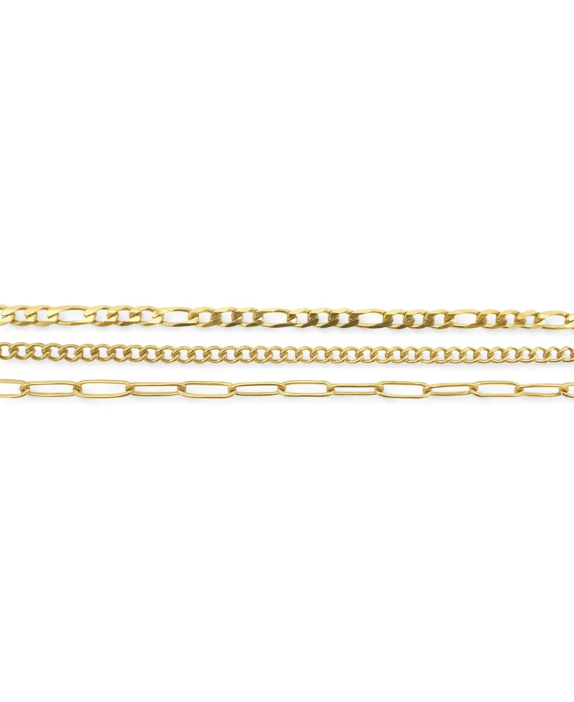 Adornia Curb Chain, Paper Clip Chain, and Figaro Chain Anklet Set