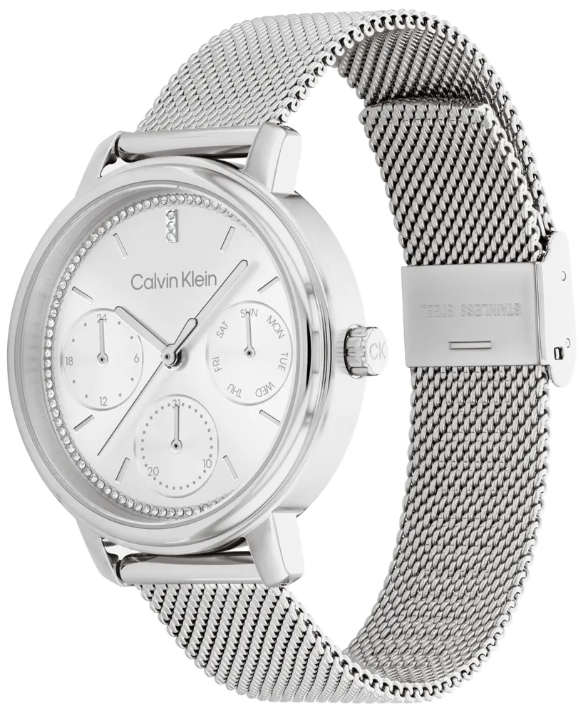 Calvin Klein Women's Silver-Tone Stainless Steel Mesh Bracelet Watch 34mm