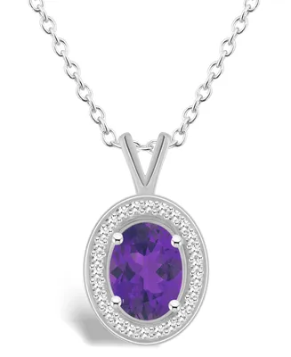 Macy's Amethyst (1-1/5 ct. t.w.) and Diamond (1/8 ct. t.w.) Halo Pendant Necklace in Sterling Silver