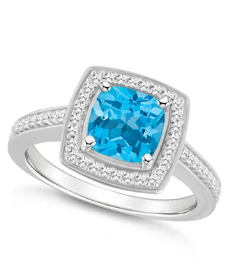 Macy's Blue Topaz (1-3/4 ct. t.w.) and Diamond (1/4 Halo Ring Sterling Silver